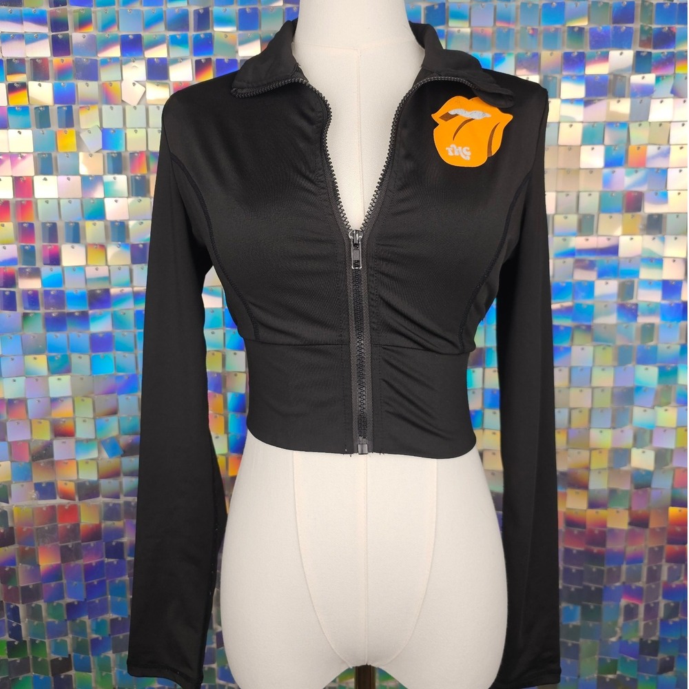 THC Black Cropped Zip Up Jacket, Collared, Long Sleeve,‎ Edgy
